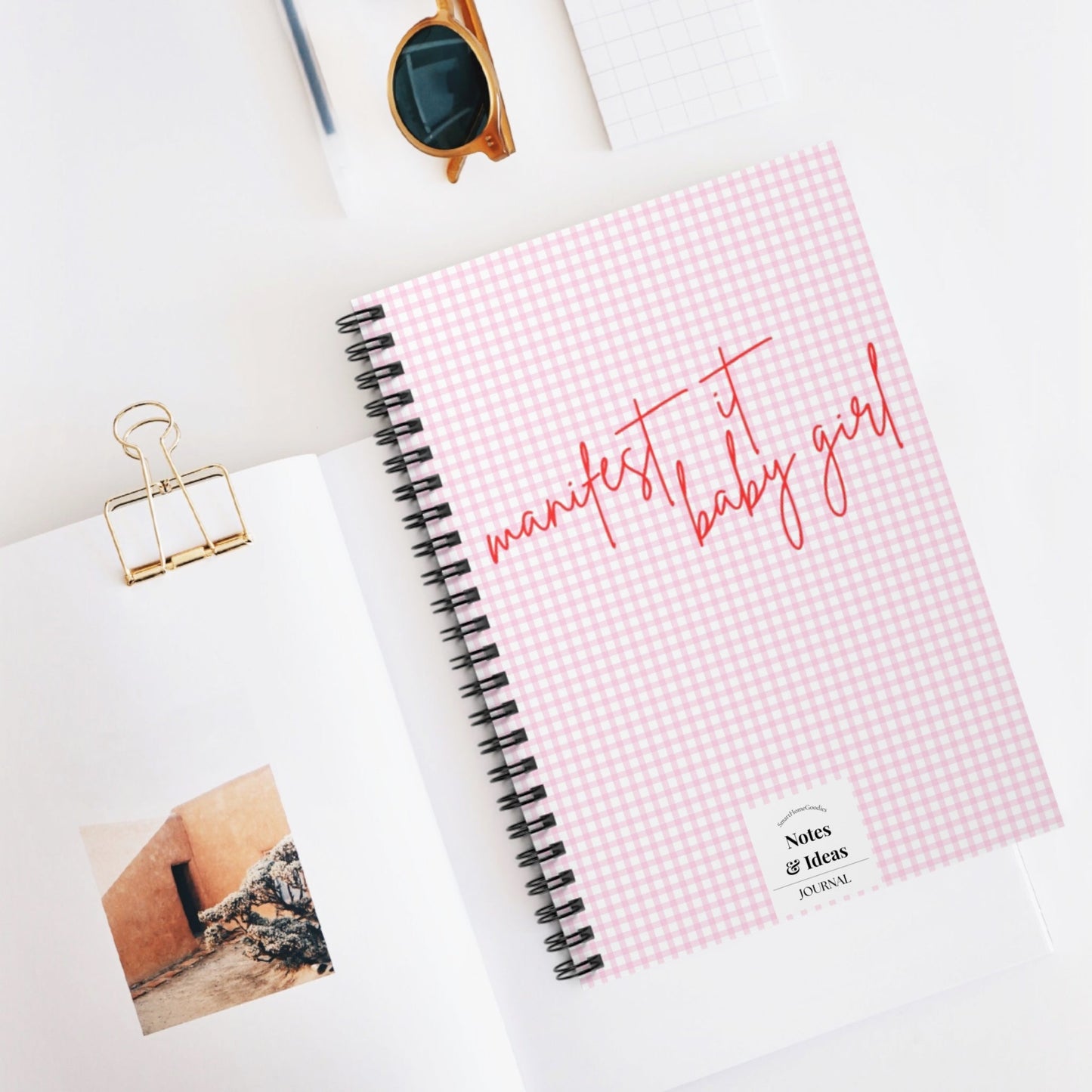 Manifest It Baby Girl Pink Gingham Spiral Notebook - SmartHomeGoodies