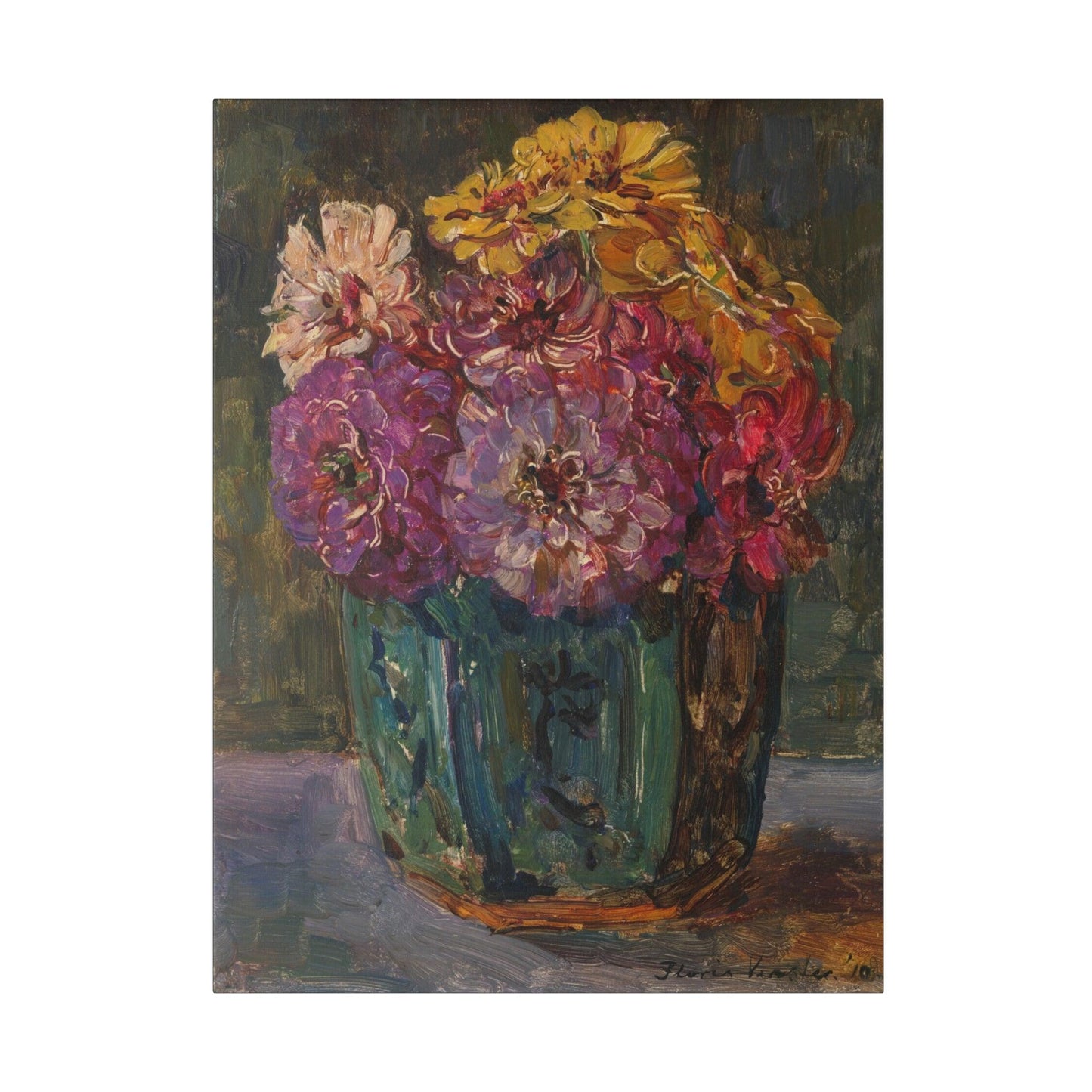 Still Life with Zinnias in a green Jar (1910) by Floris Verster - Matte Canvas, Stretched, 0.75"