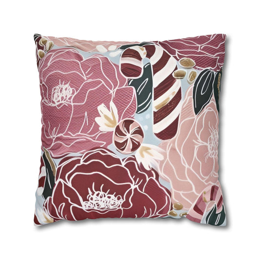 Candy Canes and Flowers Cushion Covers - Spun Polyester Square Pillowcase