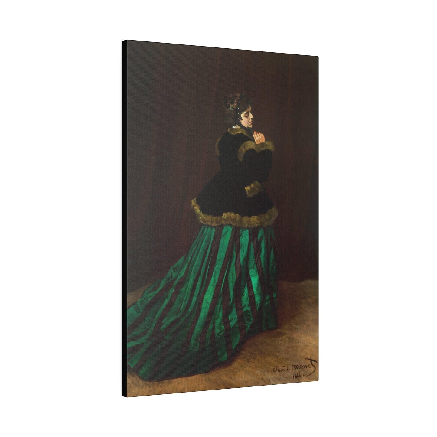 Camille The Woman in the Green Dress 1866 famous painting by Claude Monet on a Matte Canvas Stretched 0.75