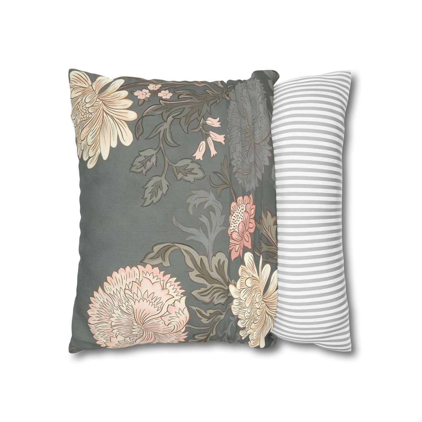 Grey Floral Spun Polyester Square Pillowcase