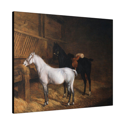 A Grey Pony and a Black Charger in a Stable 1804 painting by Jacques Laurent Agasse  Matte Canvas Stretched 0.75