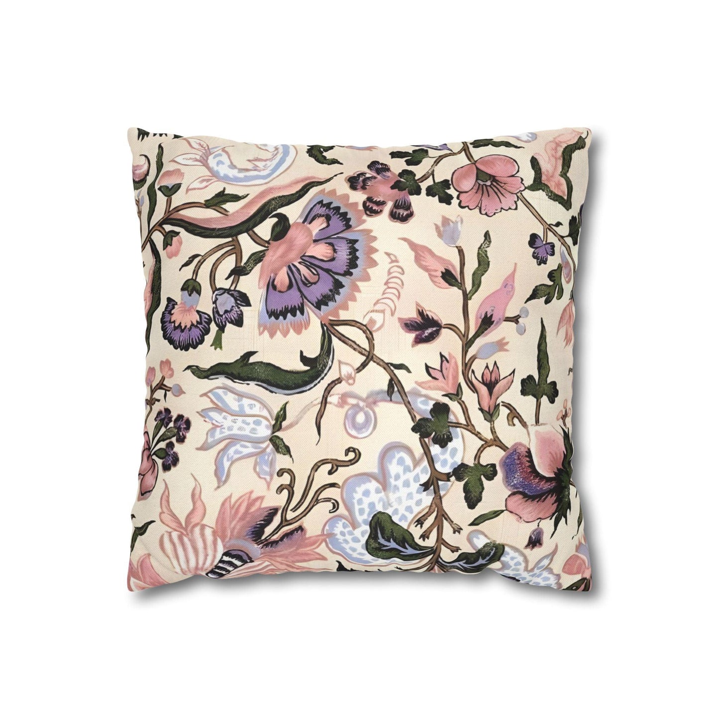 Luxury Floral Spun Polyester Square Pillowcase in Pastel Beige and Pinks