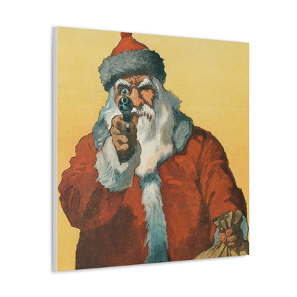 Hands up! Photomechanical Print Showing a Santa Claus Pointing a Handgun (1912) by Will Crawford - Canvas Gallery Wraps