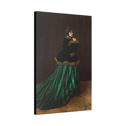 Camille The Woman in the Green Dress 1866 famous painting by Claude Monet on a Matte Canvas Stretched 0.75