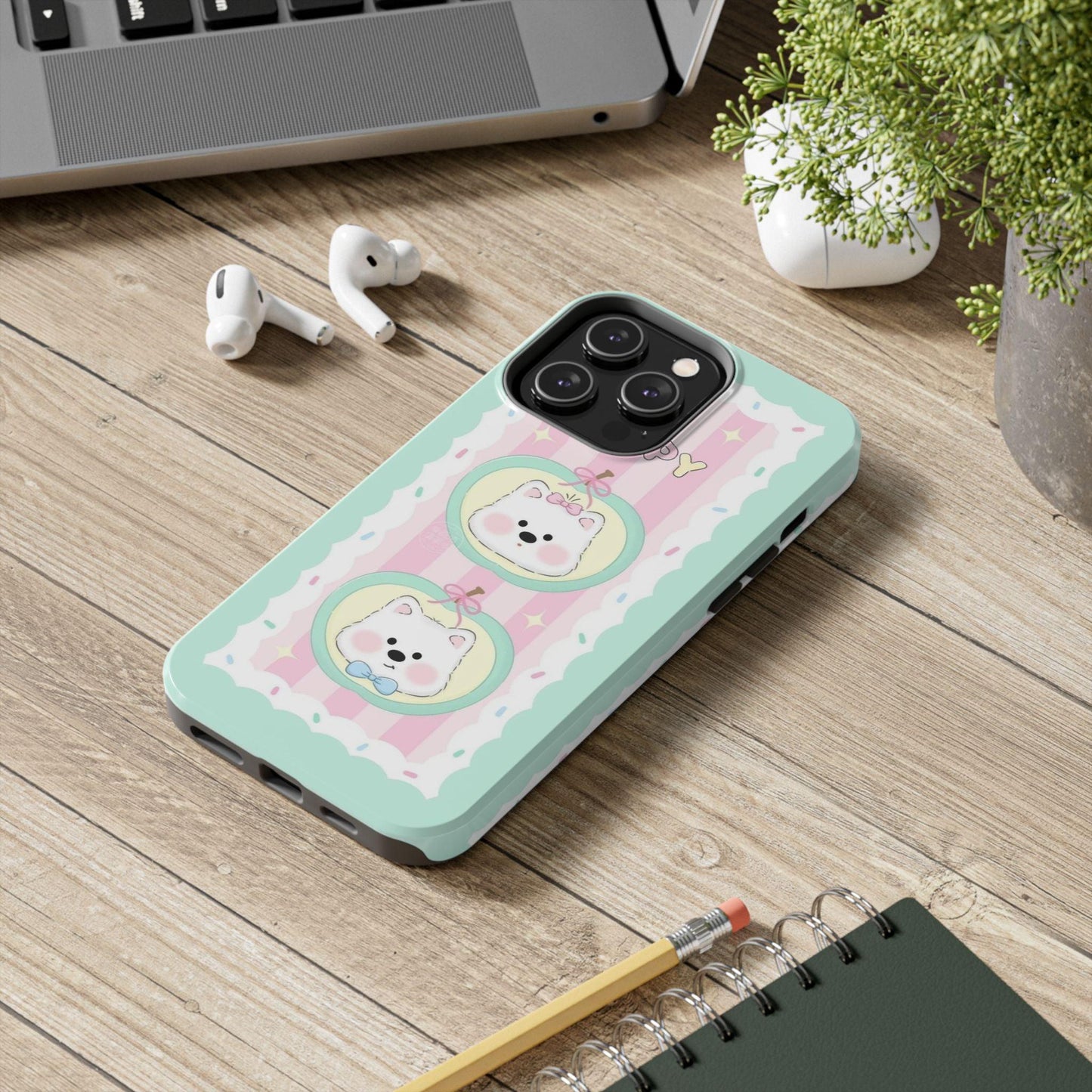 Cute Puppy Pink and Green Tough iPhone Cases