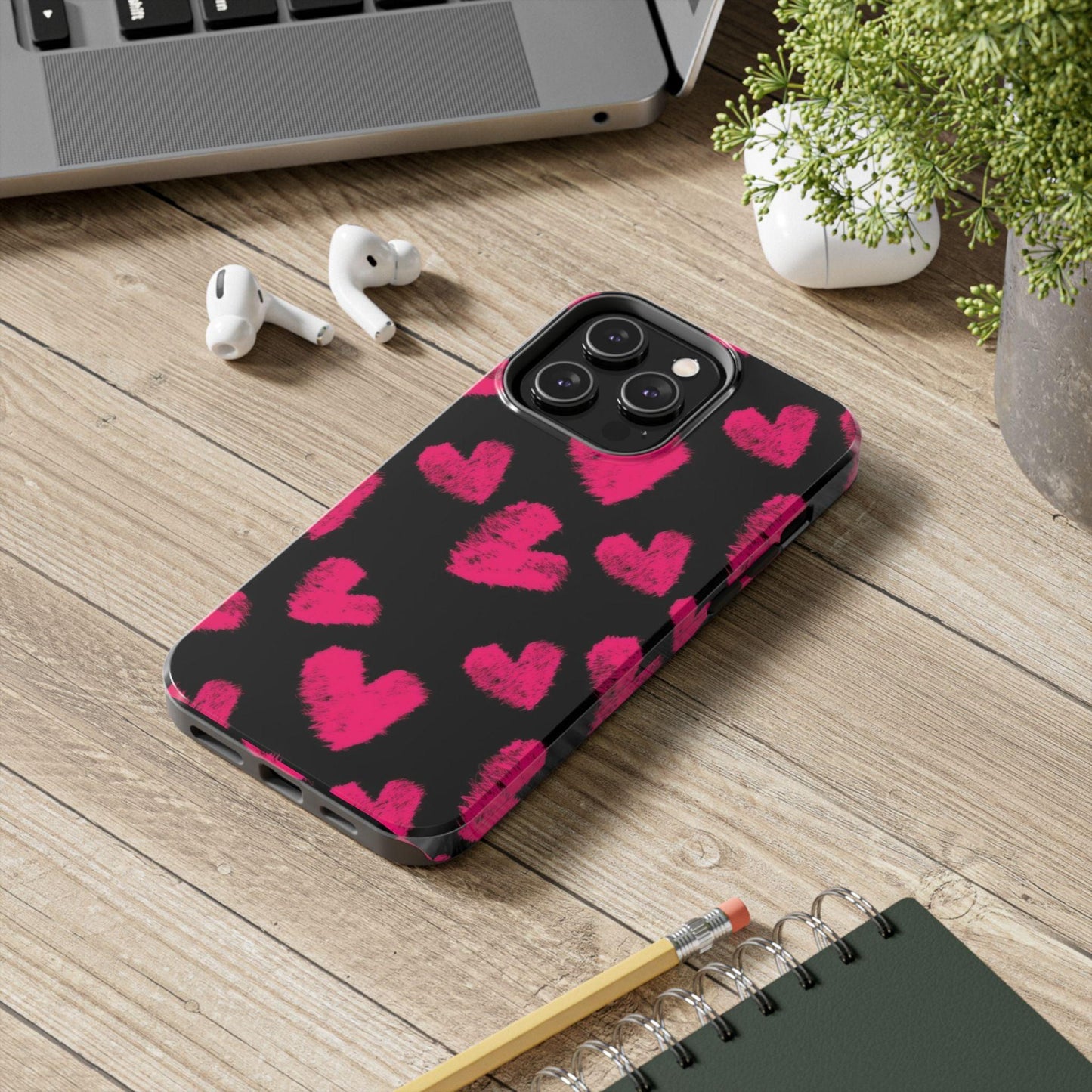 Hot Pink Fuzzy Hearts iPhone Tough Case