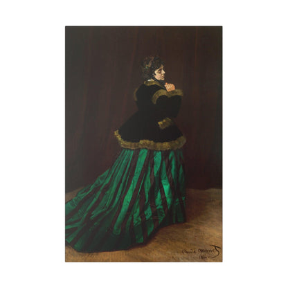 Camille The Woman in the Green Dress 1866 famous painting by Claude Monet on a Matte Canvas Stretched 0.75