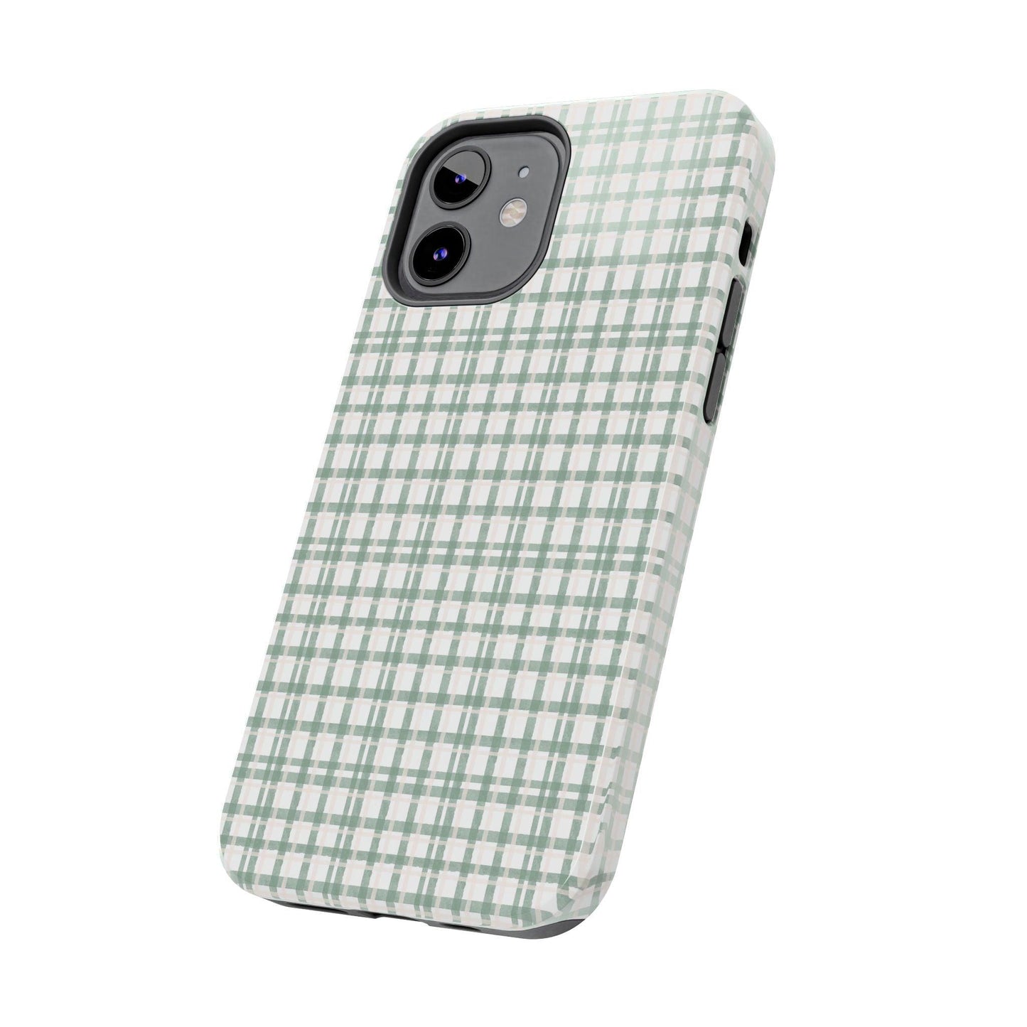 Vintage Sage Gingham Tough iPhone Cases