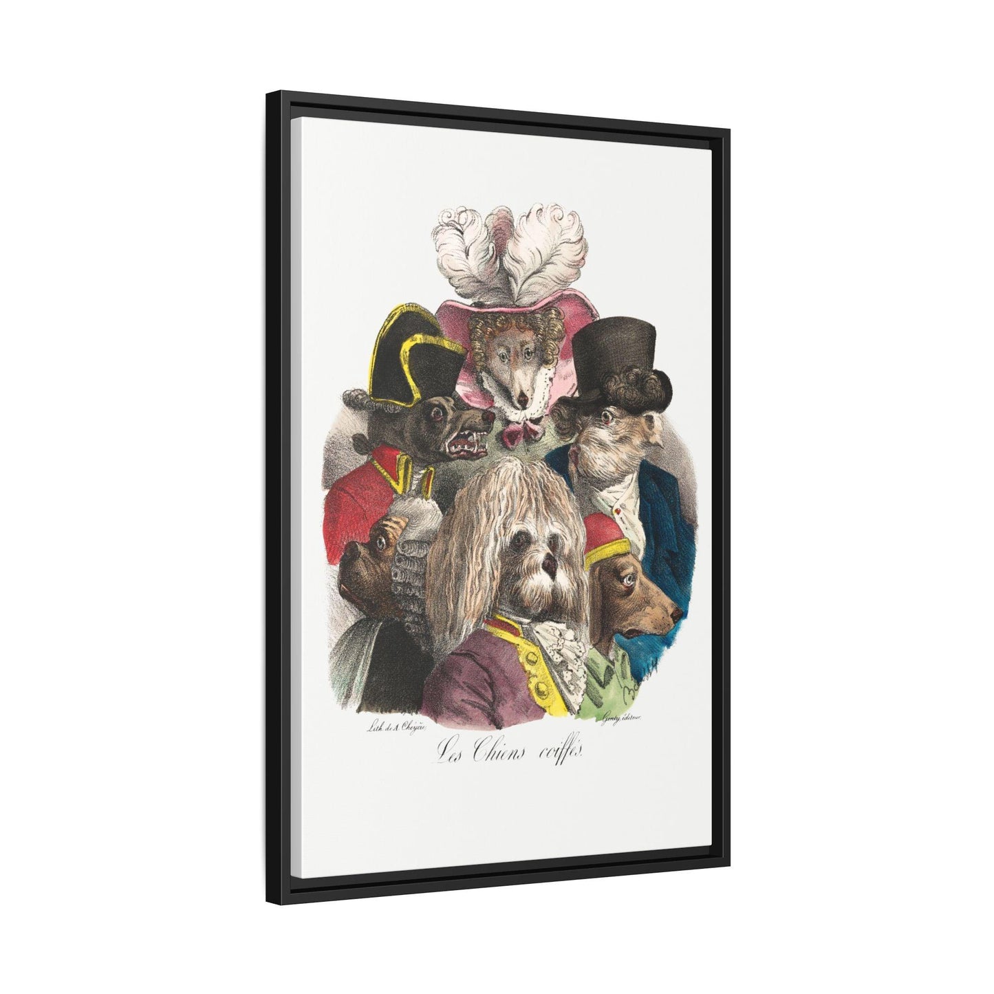 Les Chiens Coiffés (ca. 1825) lithographed by A. Cheyère. - Matte Canvas, Black Frame