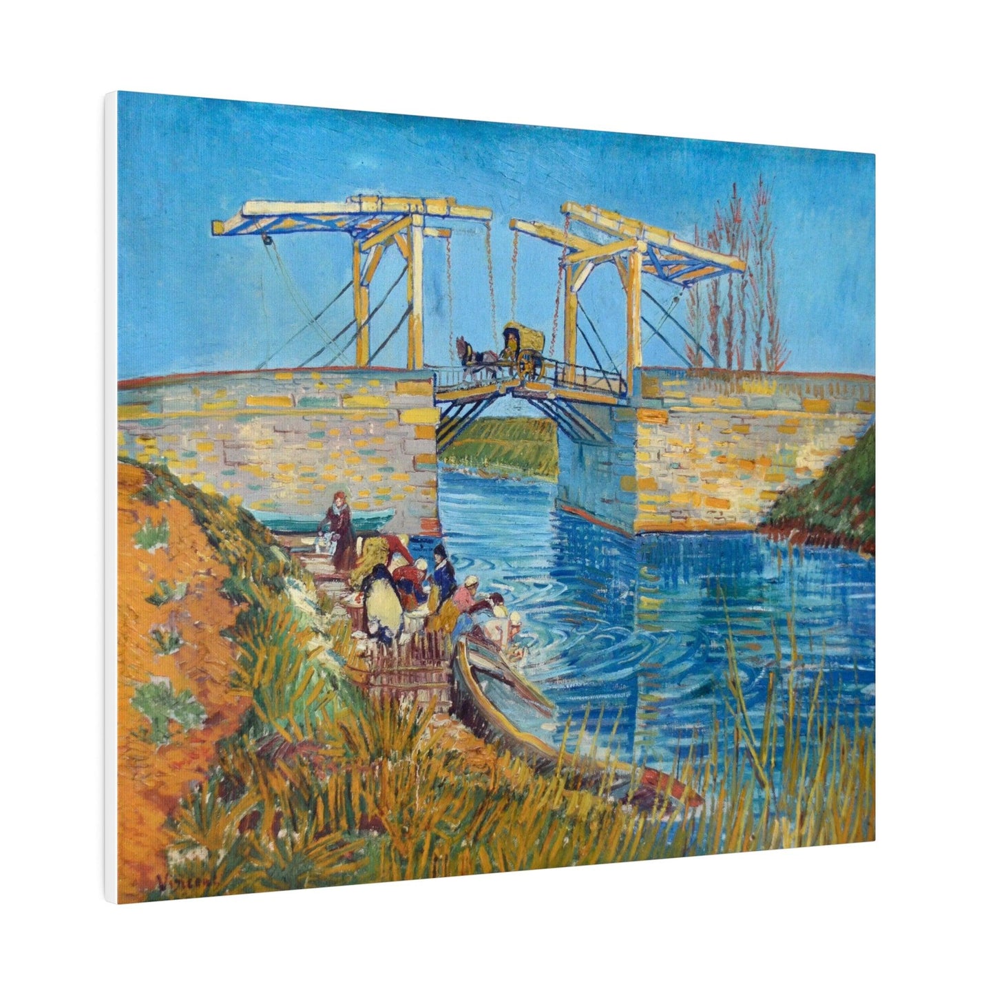 Vincent van Gogh's The Langlois Bridge at Arles with Women Washing (1888) famous painting - Matte Canvas, Stretched, 0.75"