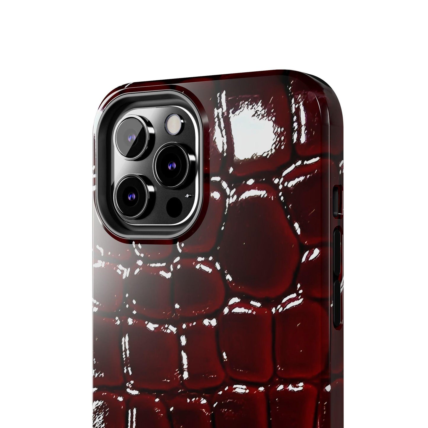 Croc Print Cherry Red Tough Phone Case – Luxe Protection with Bold Style