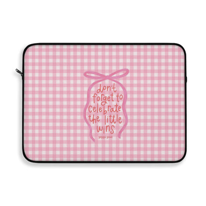 Celebrate Little Wins - Cute Pink Gingham Laptop Sleeve