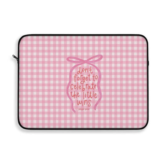 Celebrate Little Wins - Cute Pink Gingham Laptop Sleeve