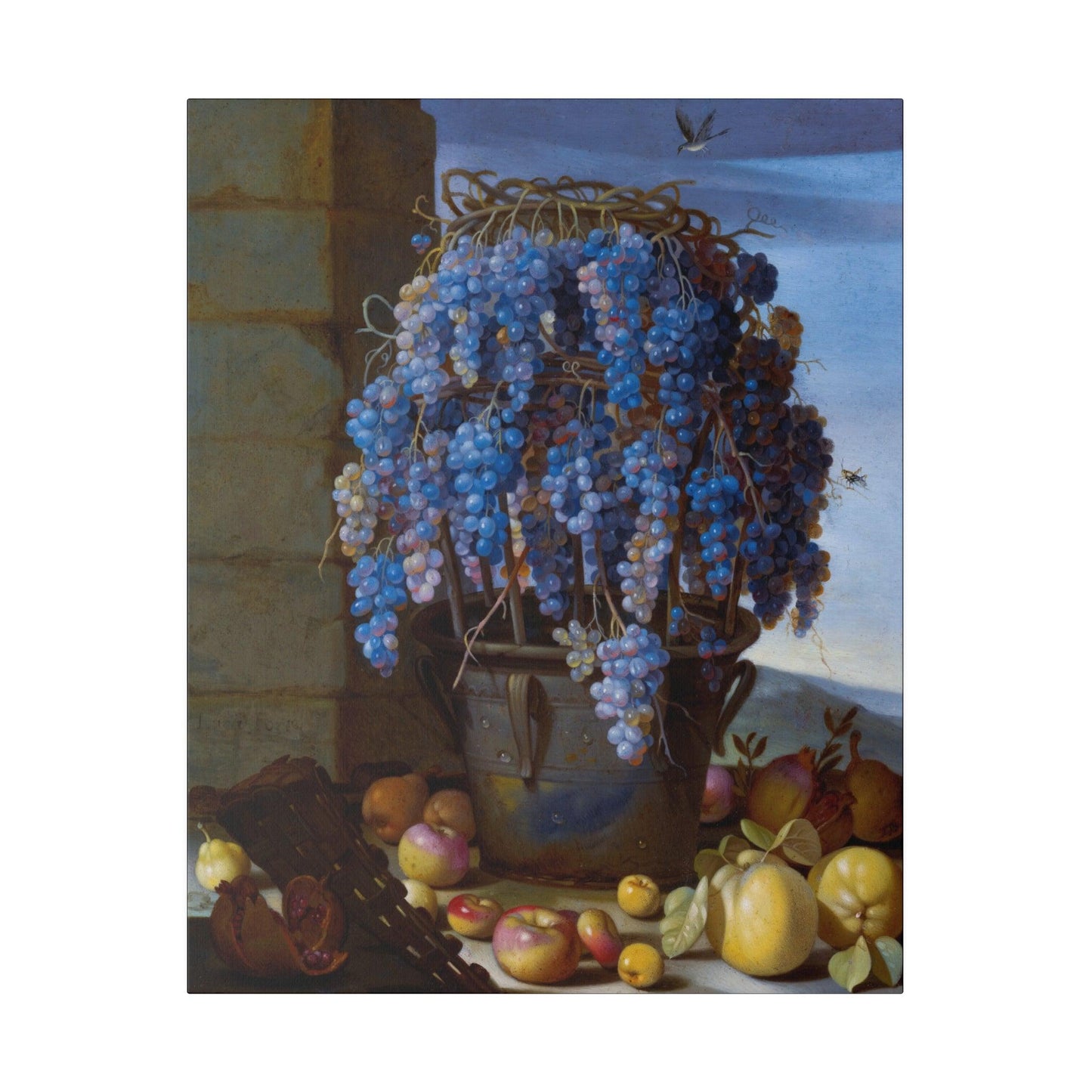 Still Life with Grapes and Other Fruit 1630s painting by Luca Forte on a Matte Canvas Stretched 0.75