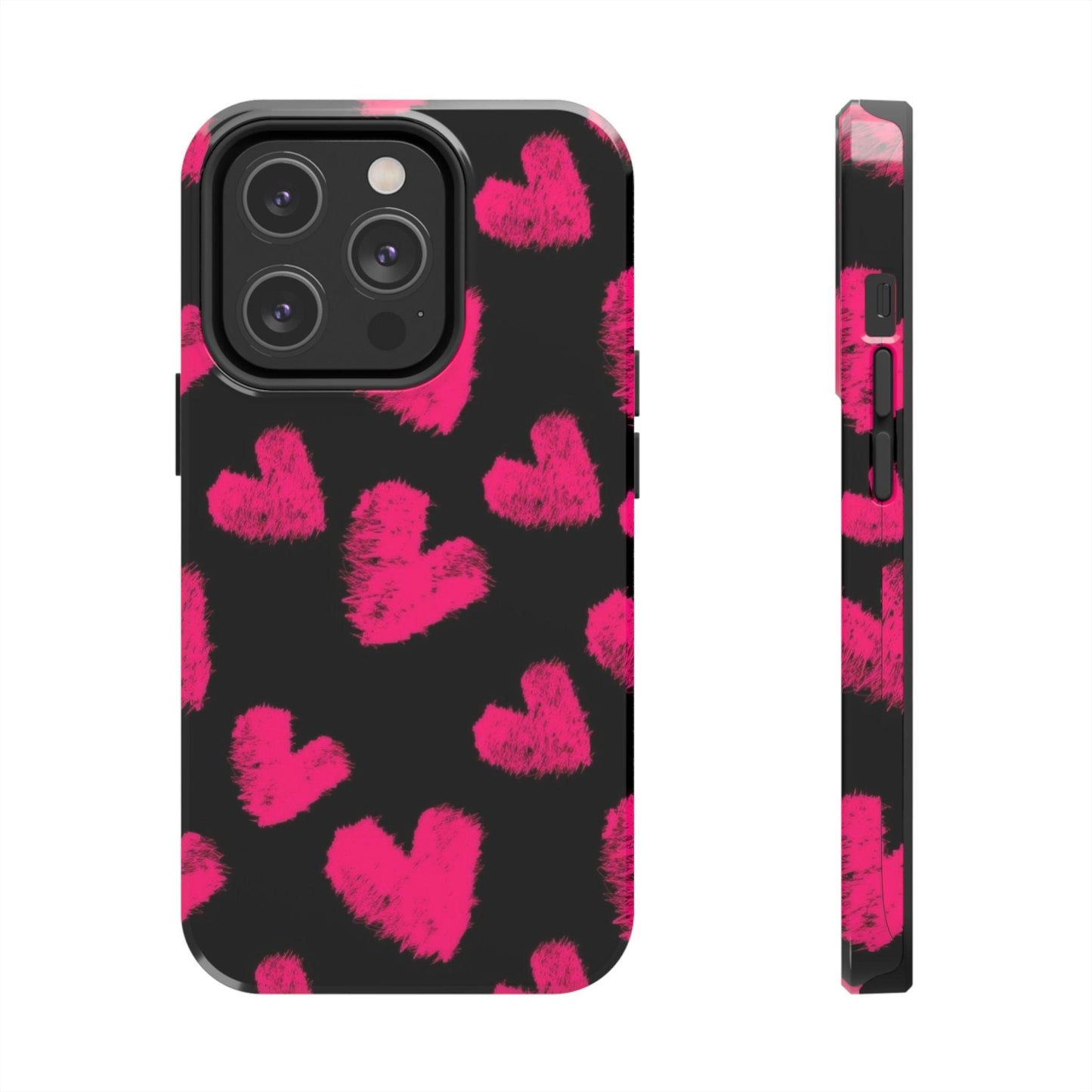 Hot Pink Fuzzy Hearts iPhone Tough Case