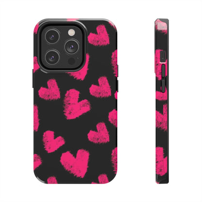 Hot Pink Fuzzy Hearts iPhone Tough Case