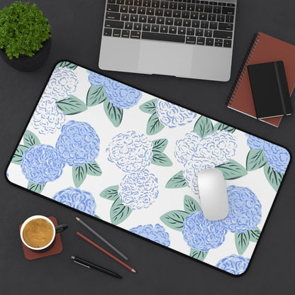 Hydrangea Aesthetic Desk Mat in Soothing Baby Blue Color  -  Anti Slip Desk Mat