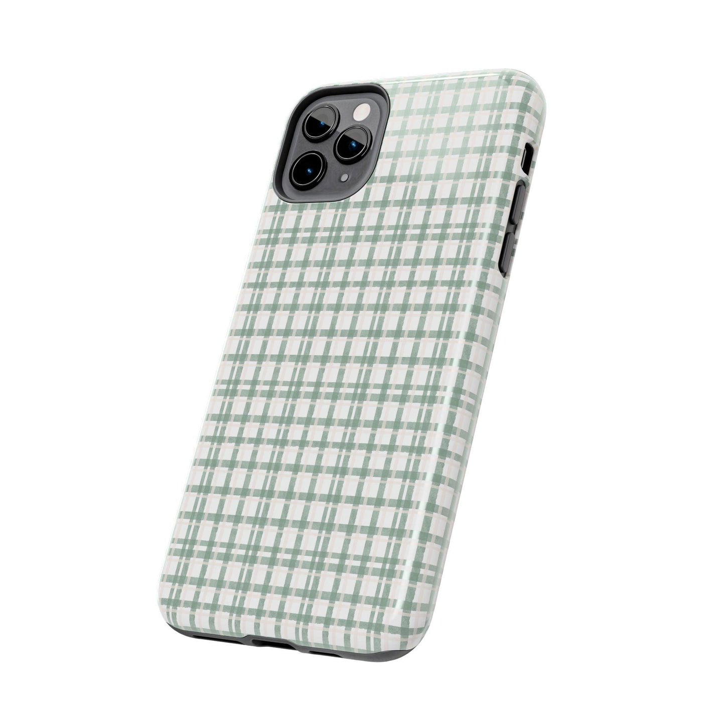 Vintage Sage Gingham Tough iPhone Cases