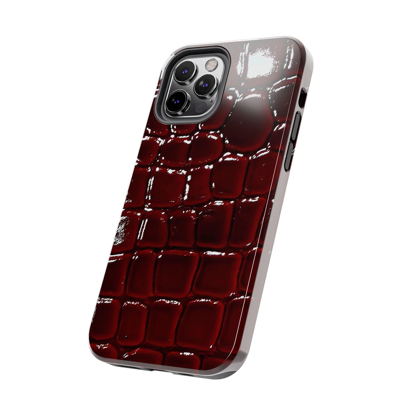 Croc Print Cherry Red Tough Phone Case – Luxe Protection with Bold Style