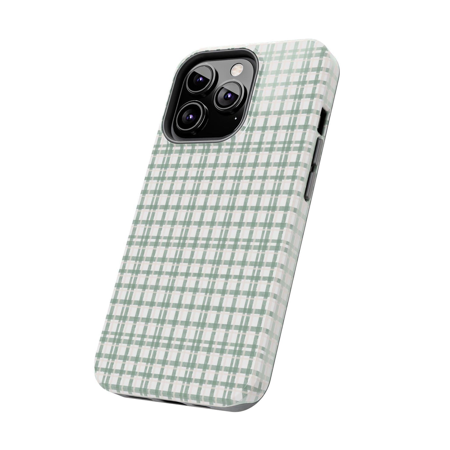 Vintage Sage Gingham Tough iPhone Cases