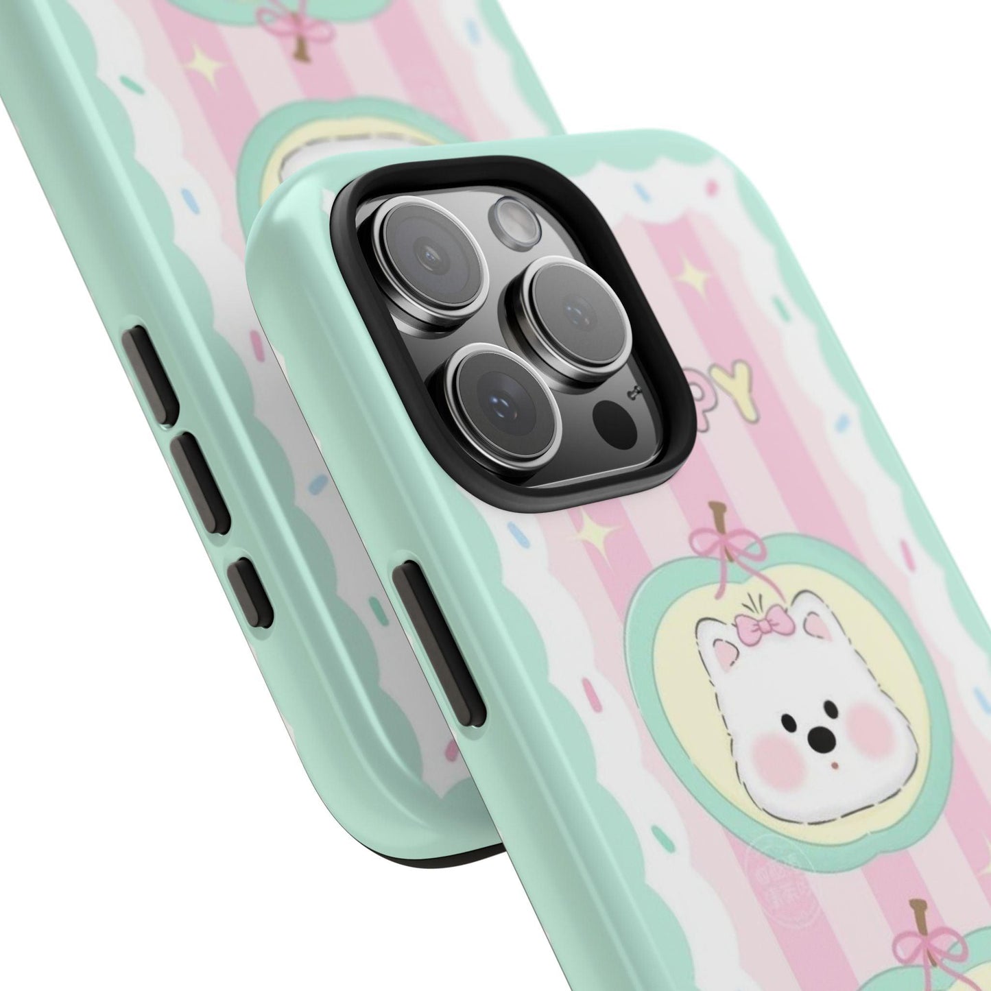 Cute Puppy Pink and Green Tough iPhone Cases