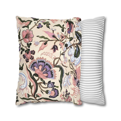 Luxury Floral Spun Polyester Square Pillowcase in Pastel Beige and Pinks