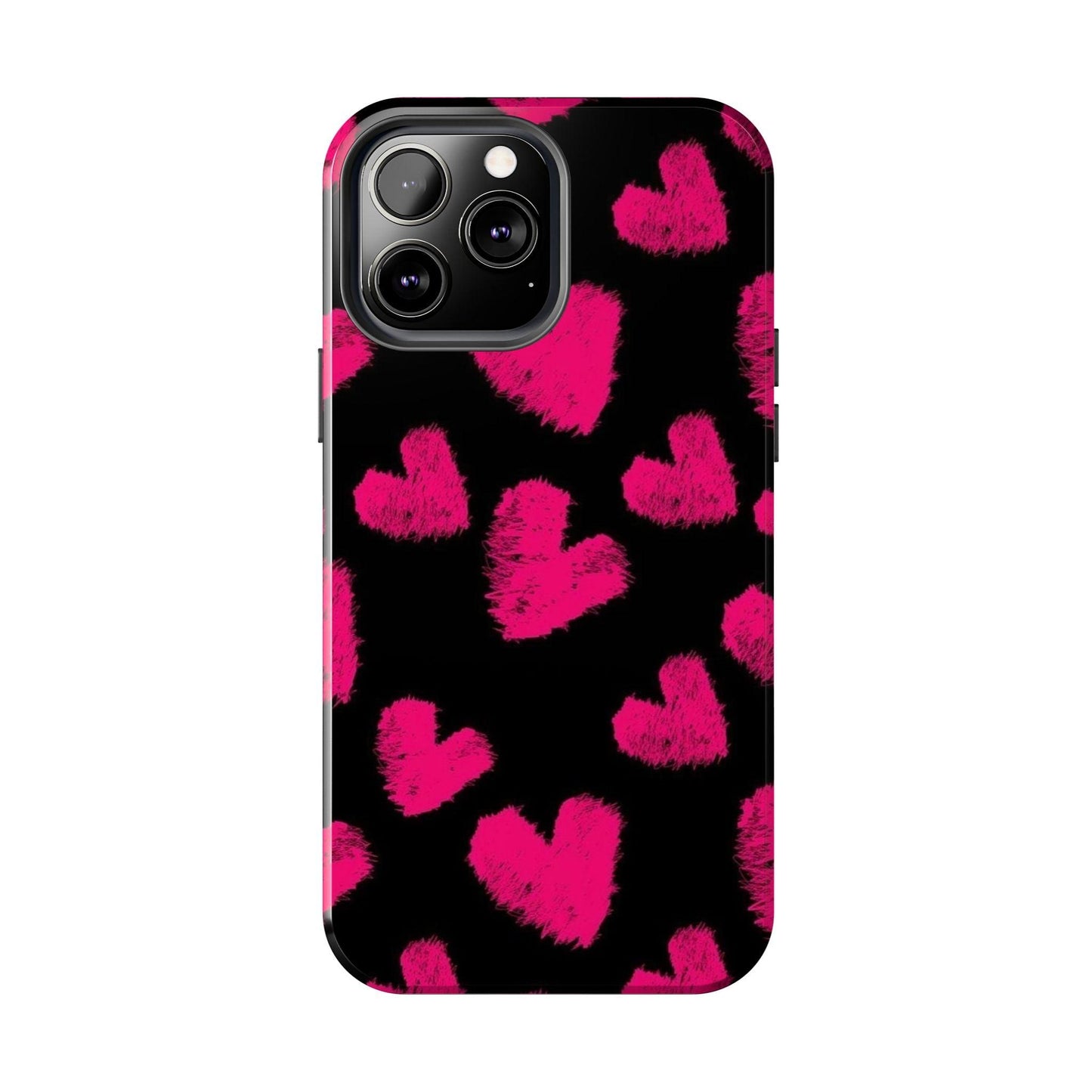 Hot Pink Fuzzy Hearts iPhone Tough Case