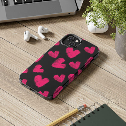 Hot Pink Fuzzy Hearts iPhone Tough Case