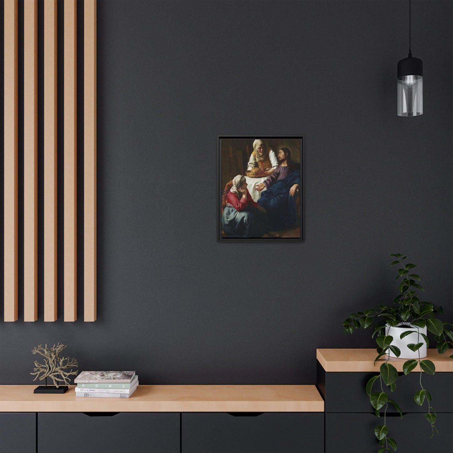 Johannes Vermeer Christ in the House of Martha and Mary circa 1654 to1656  Matte Canvas Black Framed