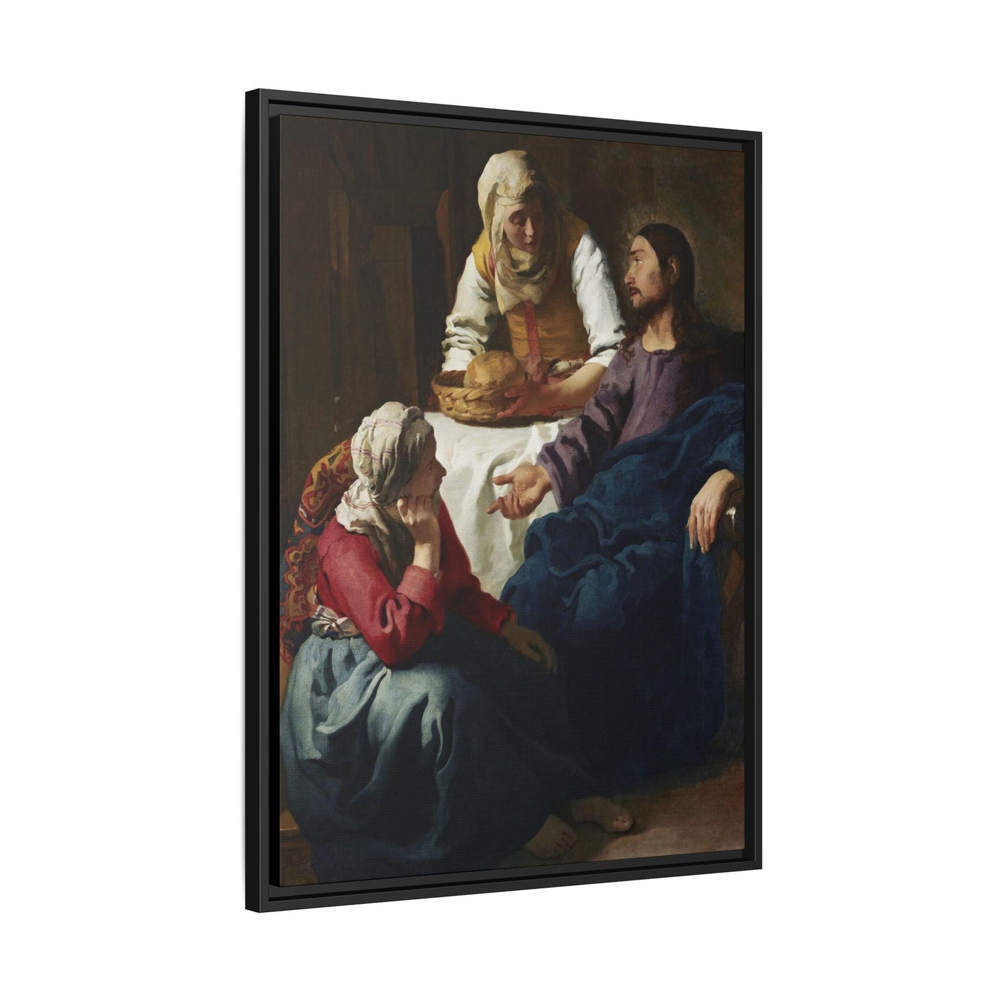 Johannes Vermeer Christ in the House of Martha and Mary circa 1654 to1656  Matte Canvas Black Framed