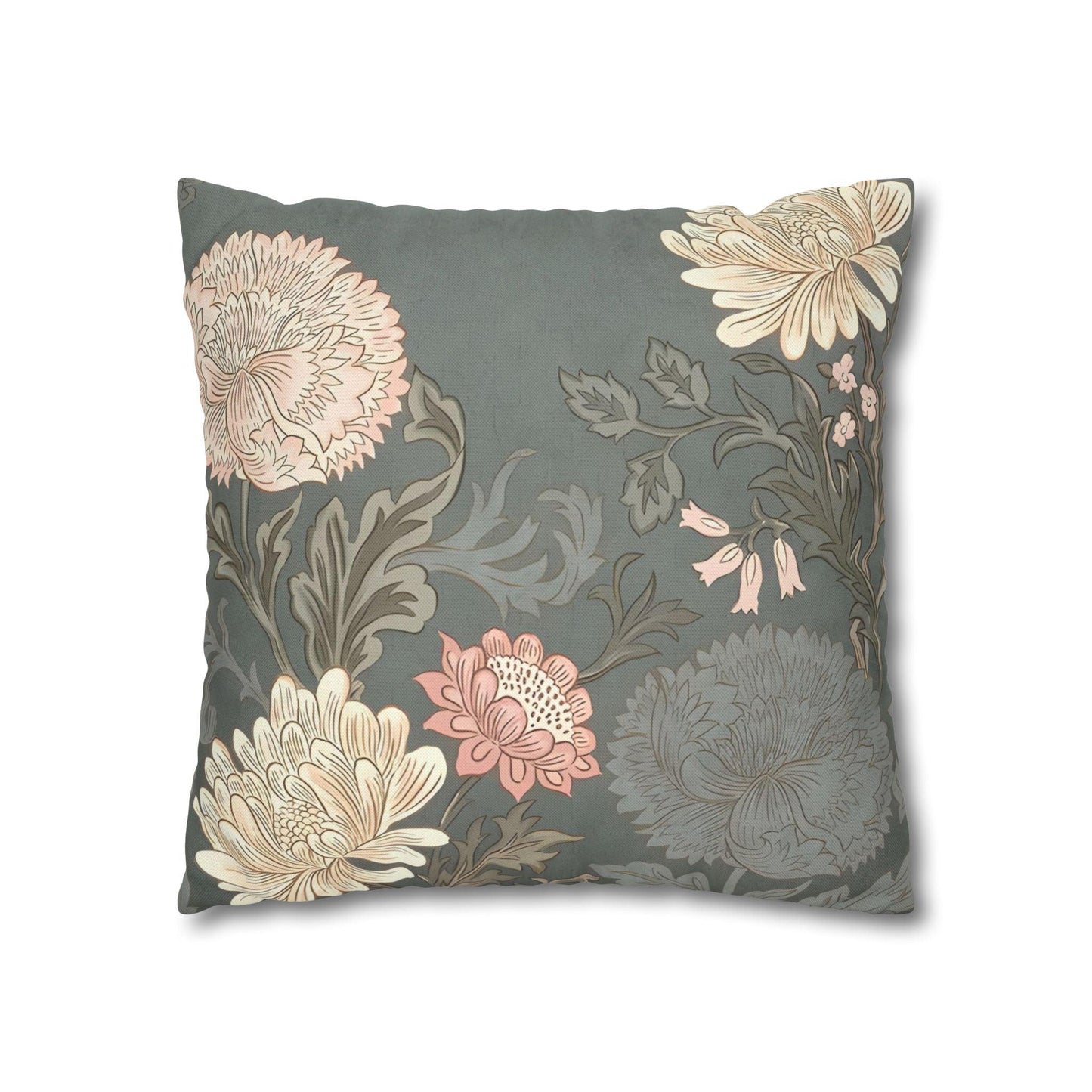 Grey Floral Spun Polyester Square Pillowcase