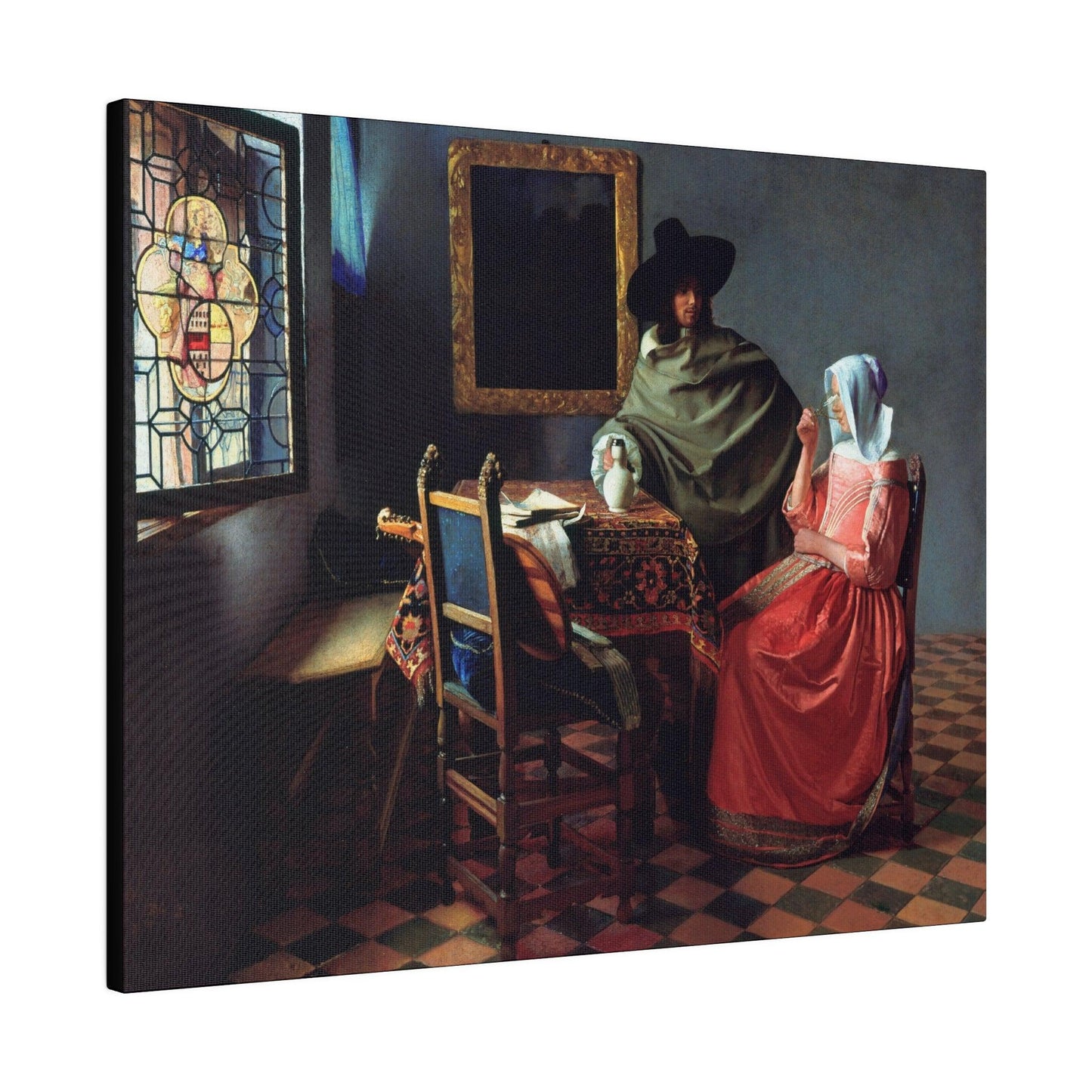 The Wine Glass by Johannes Vermeer circa 1658 to 1660 famous painting on a Matte Canvas Stretched 0.75