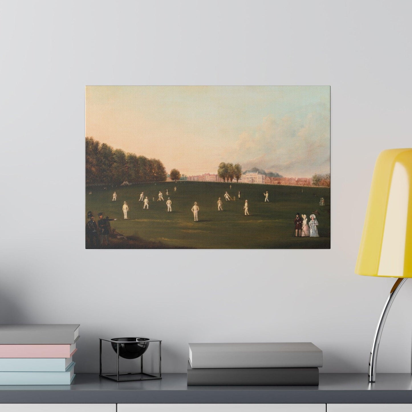 First Grand Match of Cricket Played by Members of the Royal Society on Hampton Court painting by HJ Aveling on a Matte Canvas Stretched 0.75