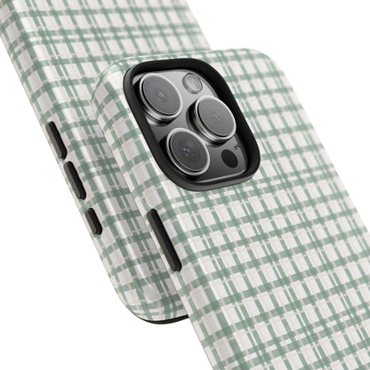 Vintage Sage Gingham Tough iPhone Cases