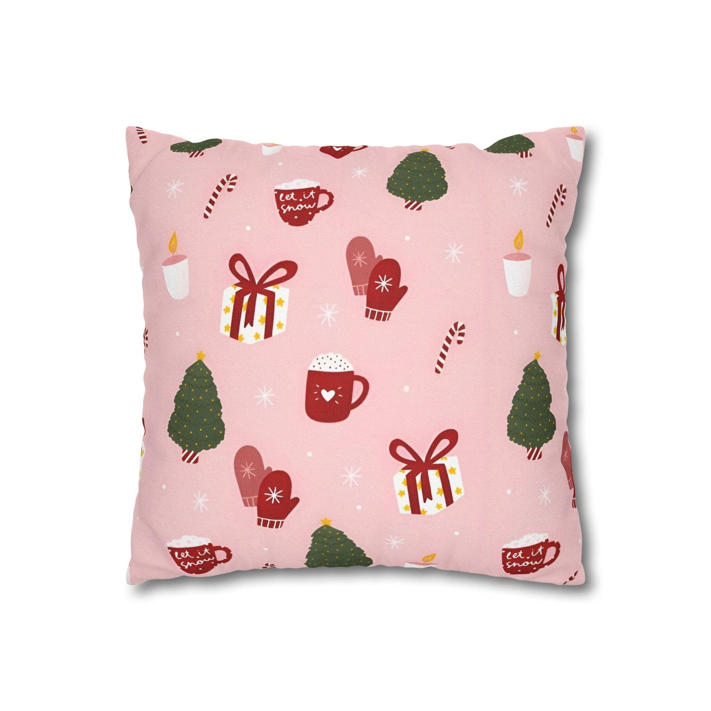 Pink Xmas Cushion Cover - Spun Polyester Square Pillowcase - Available in 4 sizes