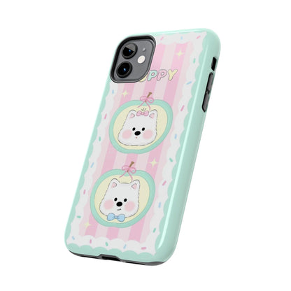 Cute Puppy Pink and Green Tough iPhone Cases