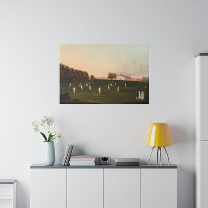 First Grand Match of Cricket Played by Members of the Royal Society on Hampton Court painting by HJ Aveling on a Matte Canvas Stretched 0.75