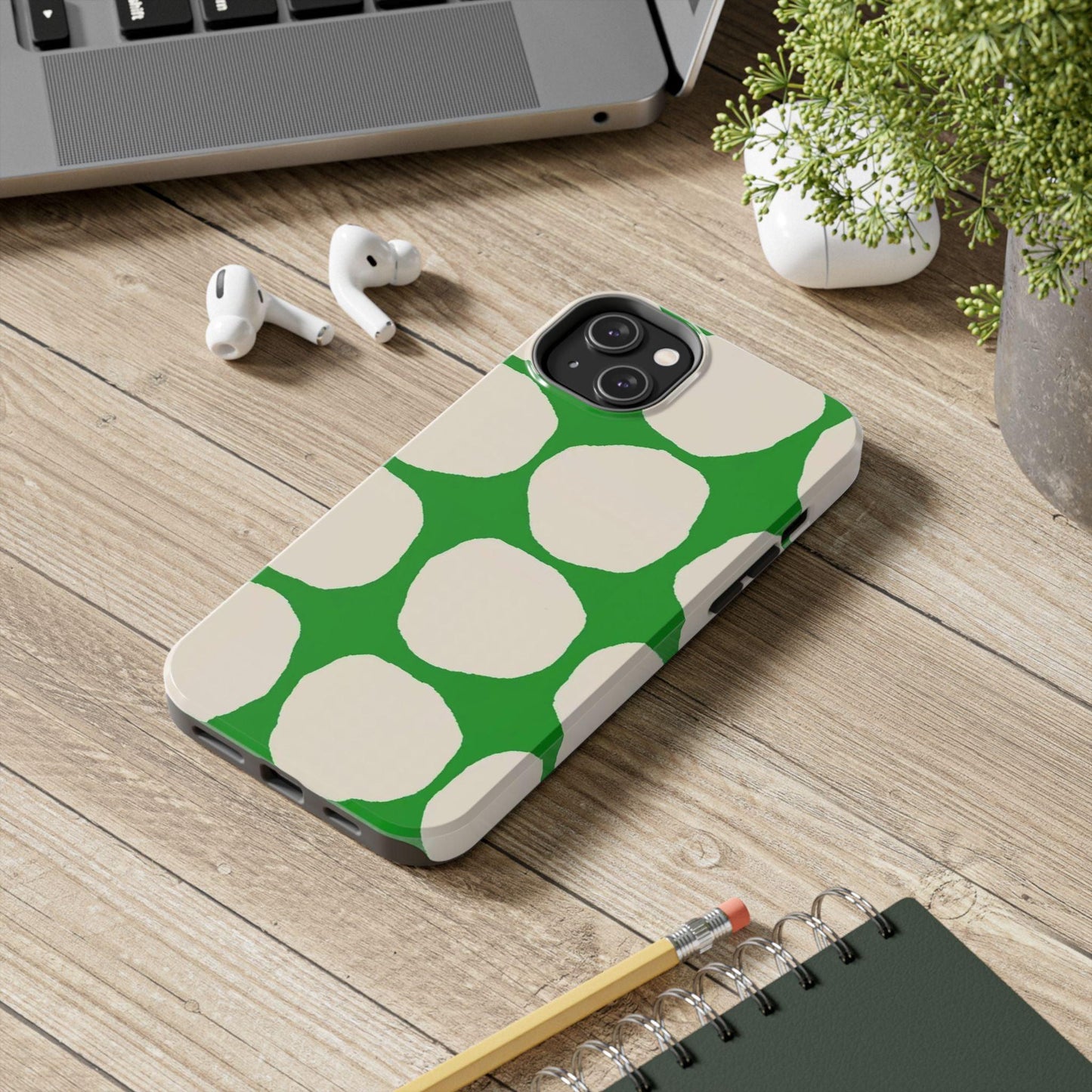 Green Scape with Beige Dots Tough iPhone Cases