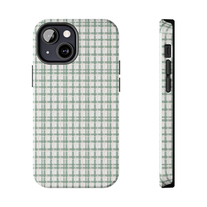 Vintage Sage Gingham Tough iPhone Cases