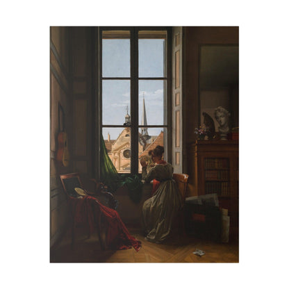 Interior with Young Woman Tracing a Flower - Matte Canvas, Stretched, 0.75"