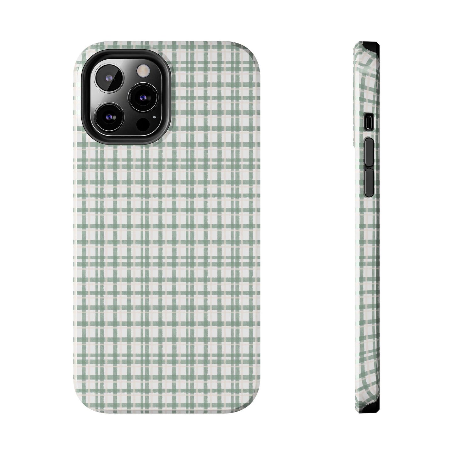 Vintage Sage Gingham Tough iPhone Cases