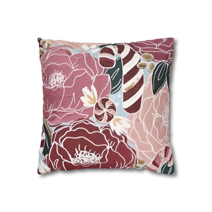 Candy Canes and Flowers Cushion Covers - Spun Polyester Square Pillowcase