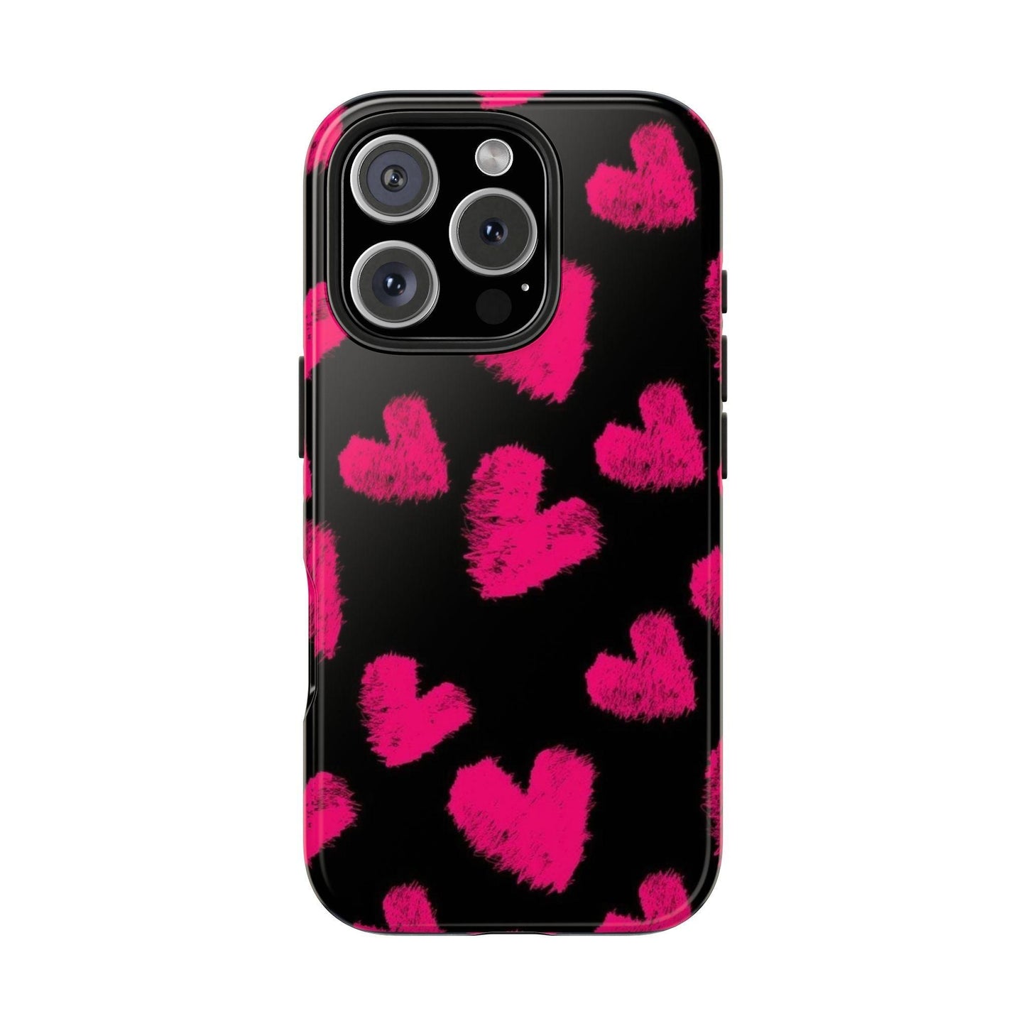 Hot Pink Fuzzy Hearts iPhone Tough Case