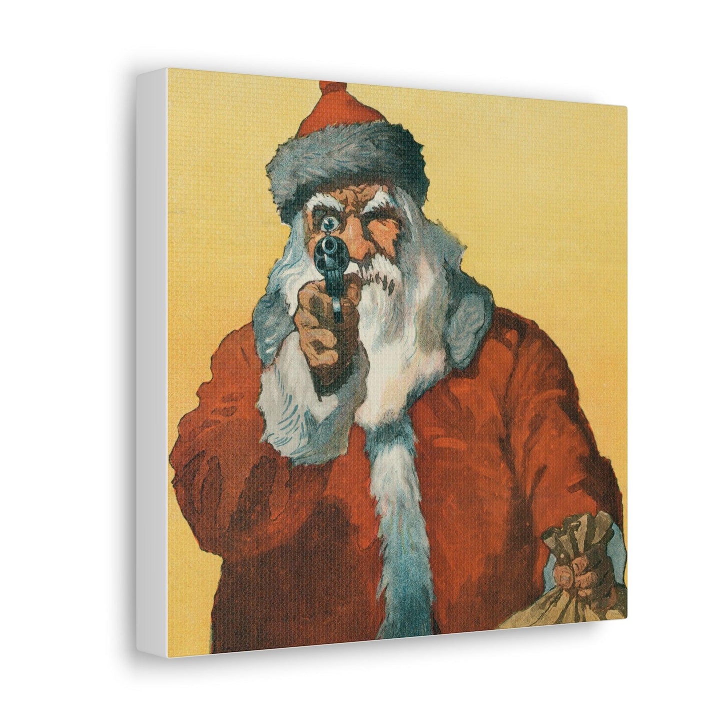 Hands up! Photomechanical Print Showing a Santa Claus Pointing a Handgun (1912) by Will Crawford - Canvas Gallery Wraps