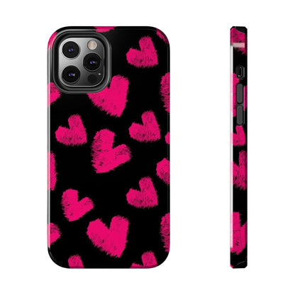 Hot Pink Fuzzy Hearts iPhone Tough Case