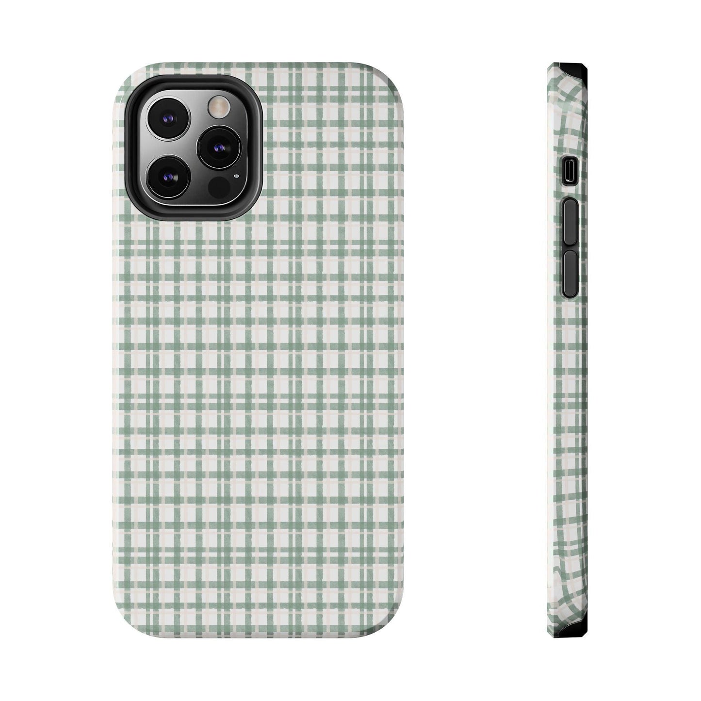 Vintage Sage Gingham Tough iPhone Cases