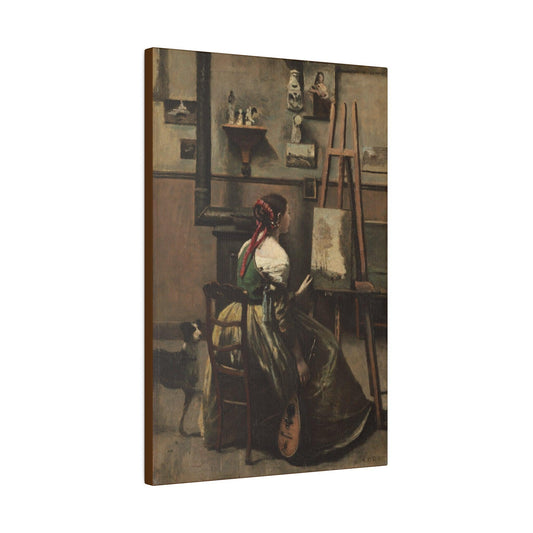 Woman Seated Before an Easel with a Mandolin in her Hand circa 1868 by Jean Baptiste Camille Corot on a Matte Canvas Stretched 0.75