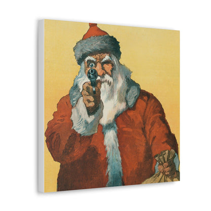 Hands up! Photomechanical Print Showing a Santa Claus Pointing a Handgun (1912) by Will Crawford - Canvas Gallery Wraps