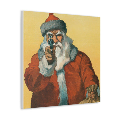 Hands up! Photomechanical Print Showing a Santa Claus Pointing a Handgun (1912) by Will Crawford - Canvas Gallery Wraps